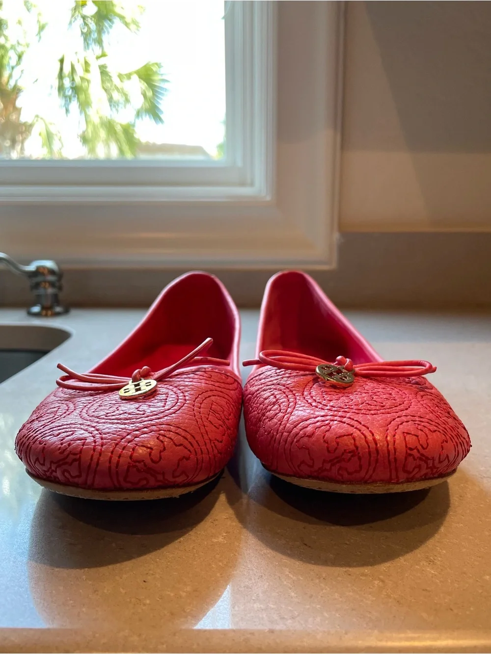 Tory Burch Chelsea Stitched Logo Flats | Rose Petal